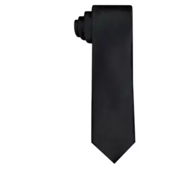 Madison solid black polyester Sateen w/tiebar men’s tie new - Picture 1 of 6